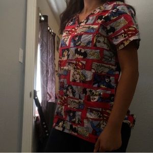 Justice league scrub shirt